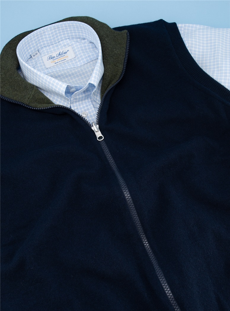 Cashmere Reversible Vest in Navy and Loden