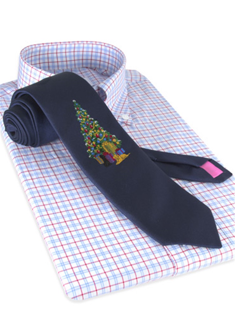 Christmas Tree Tie in Navy
