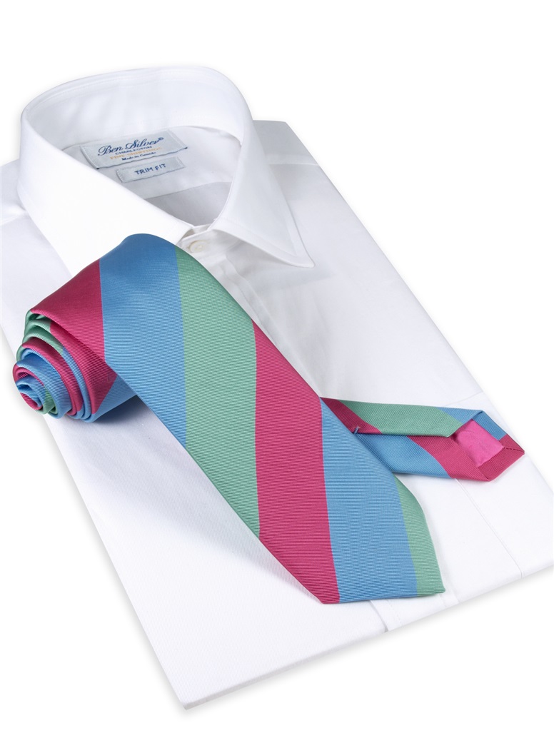 Mogador Block Stripe Tie in Azalea, Sage and Sky
