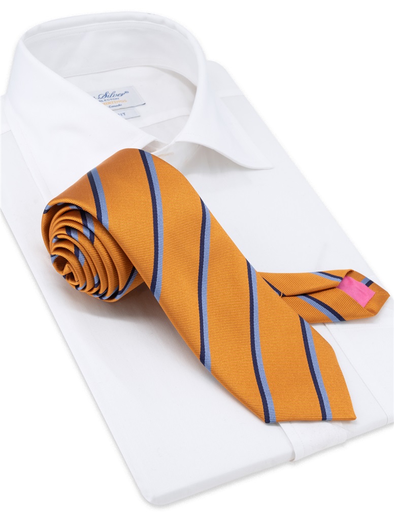 Silk Double Striped Tie in Gold