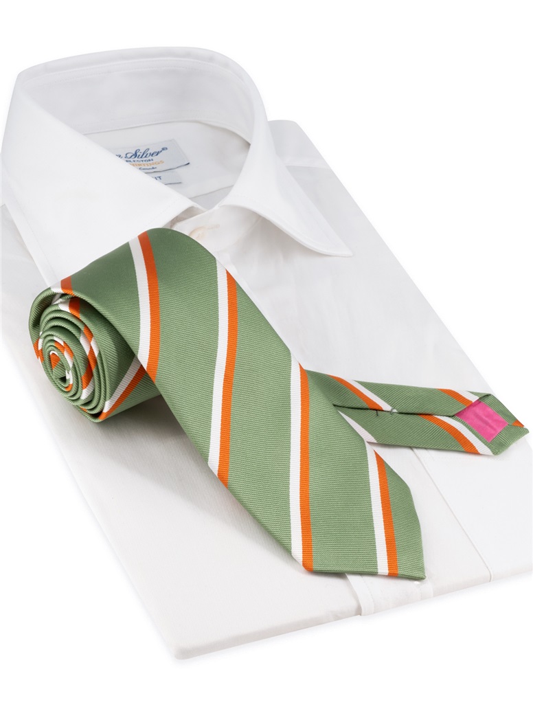 Silk Double Striped Tie in Sage