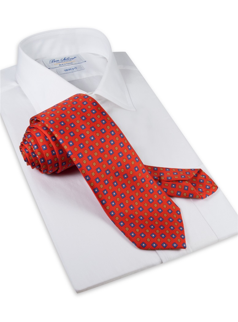 Silk Neat Print Tie in Red