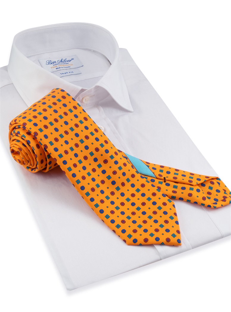 Silk Neat Printed Tie in Marigold