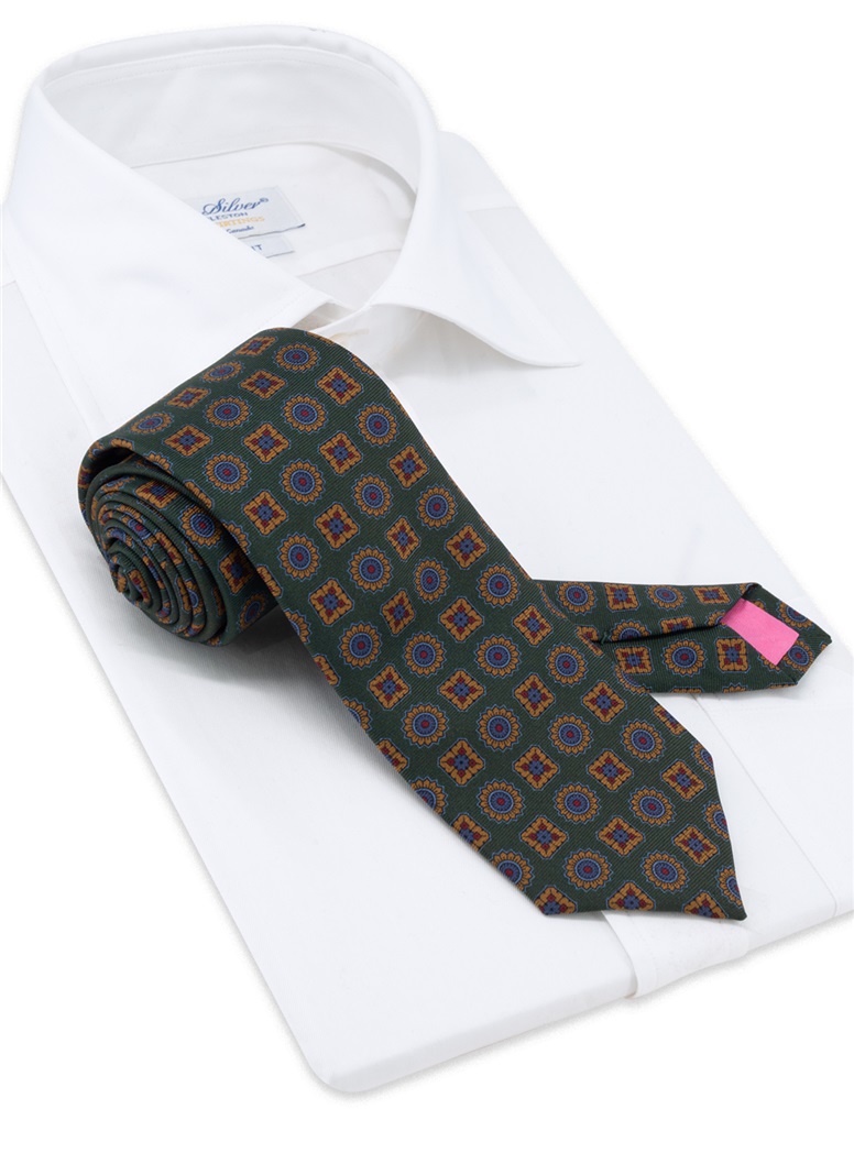 Silk Printed Madder Tie in Forest