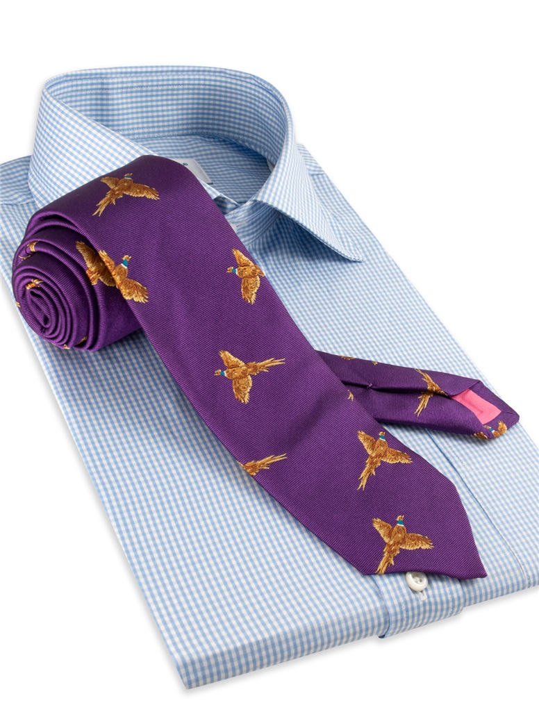 Silk Woven Pheasant in Flight Tie in Purple