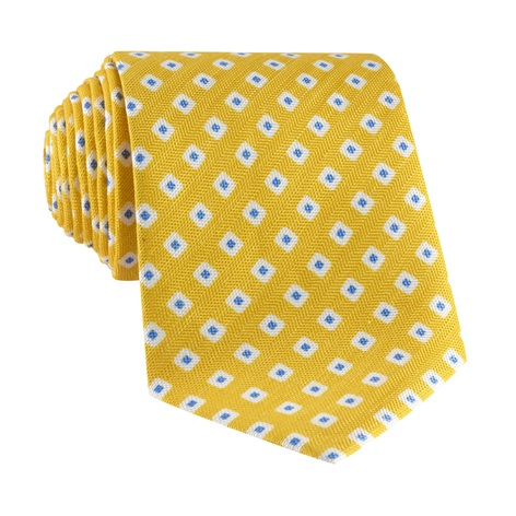 Silk and Linen Square Motif Printed Tie in Lime - The Ben Silver Collection