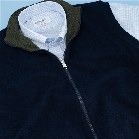 Cashmere Reversible Vest in Navy and Loden