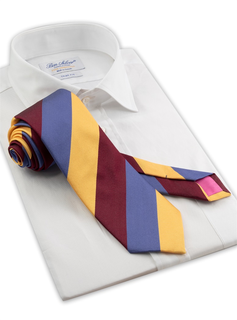 Silk Block Striped Tie in Burgundy, Periwinkle and Butter