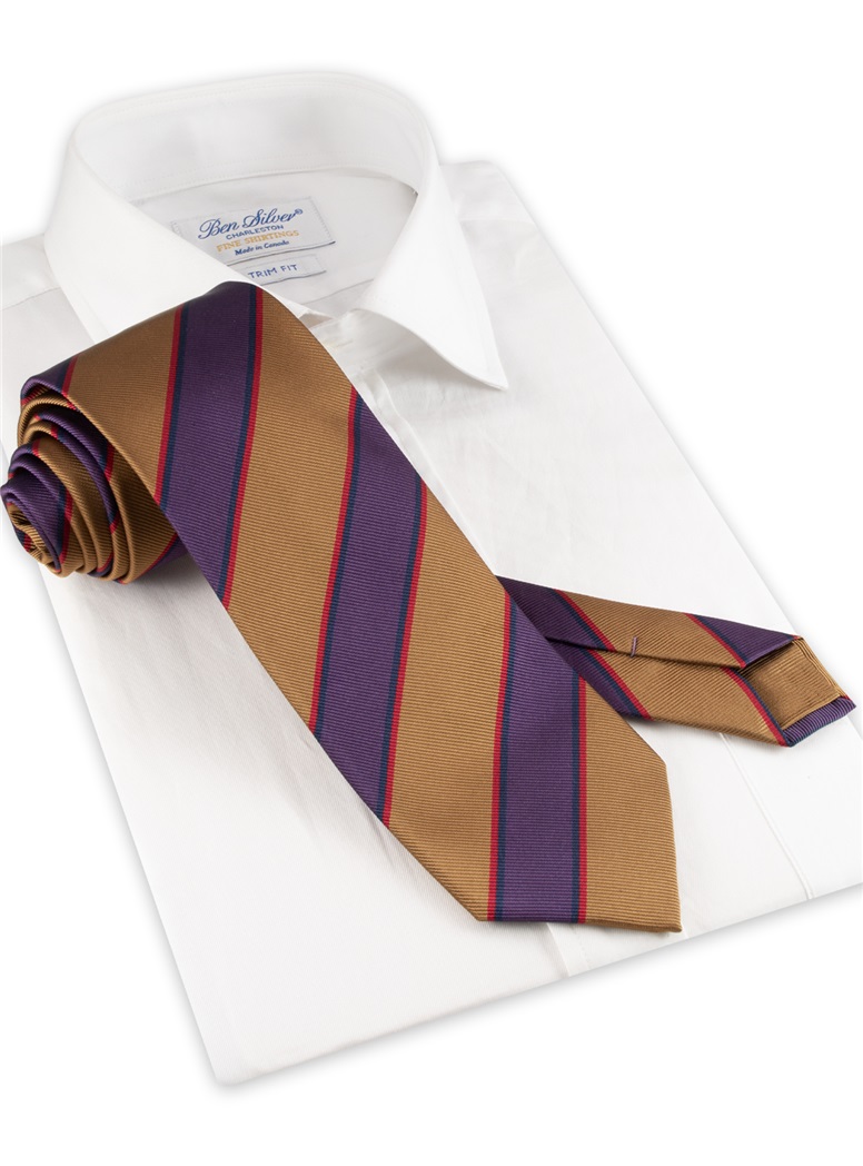 Silk Striped Tie in Gold and Purple