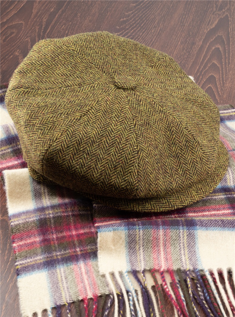 Wool Herringbone 8-Panel Cap in Chocolate & Gold