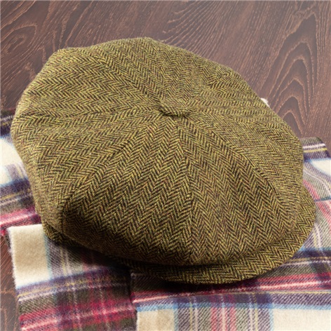 Wool Herringbone 8-Panel Cap in Chocolate & Gold