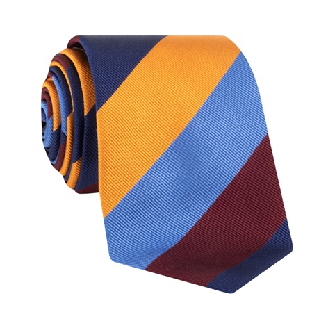 Silk Block Stripe Tie in Wine, Navy, and Gold