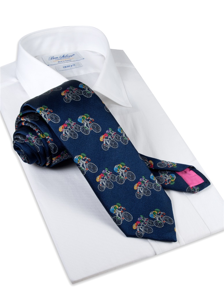 Jacquard Woven Bicyclist Tie in Navy