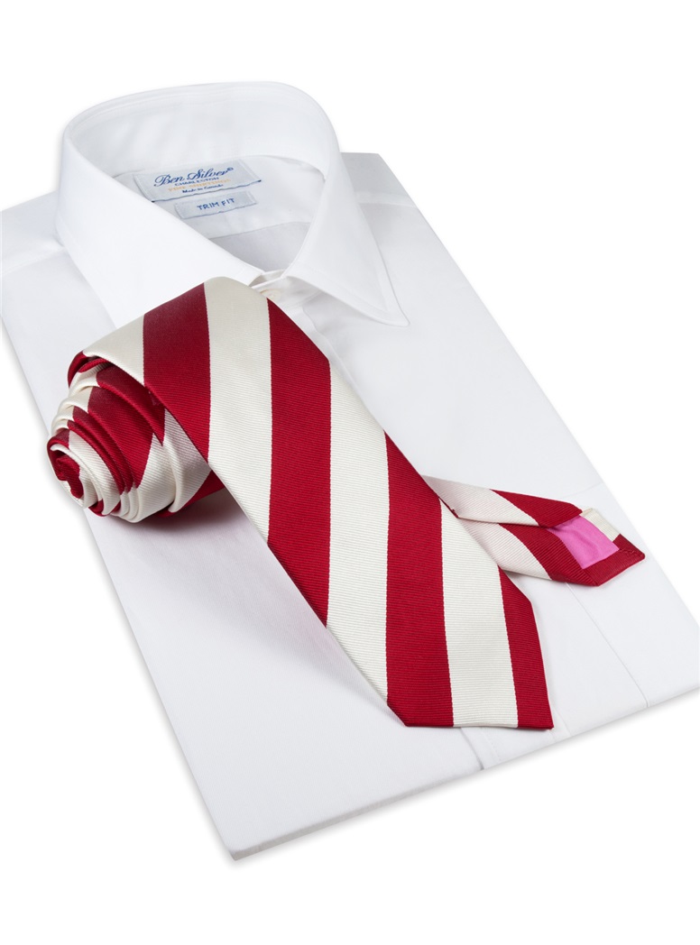 Silk Block Stripe Tie in Ruby