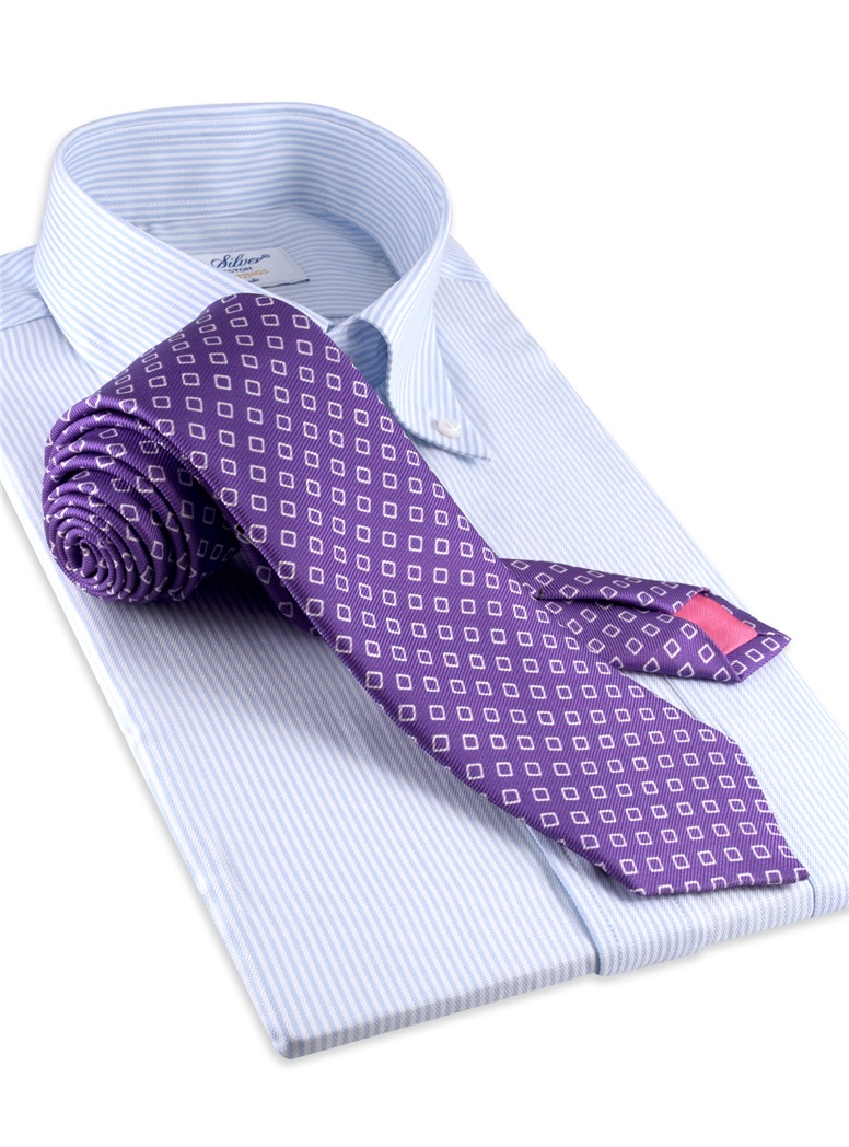 Silk Diamond Motif Tie in Violet