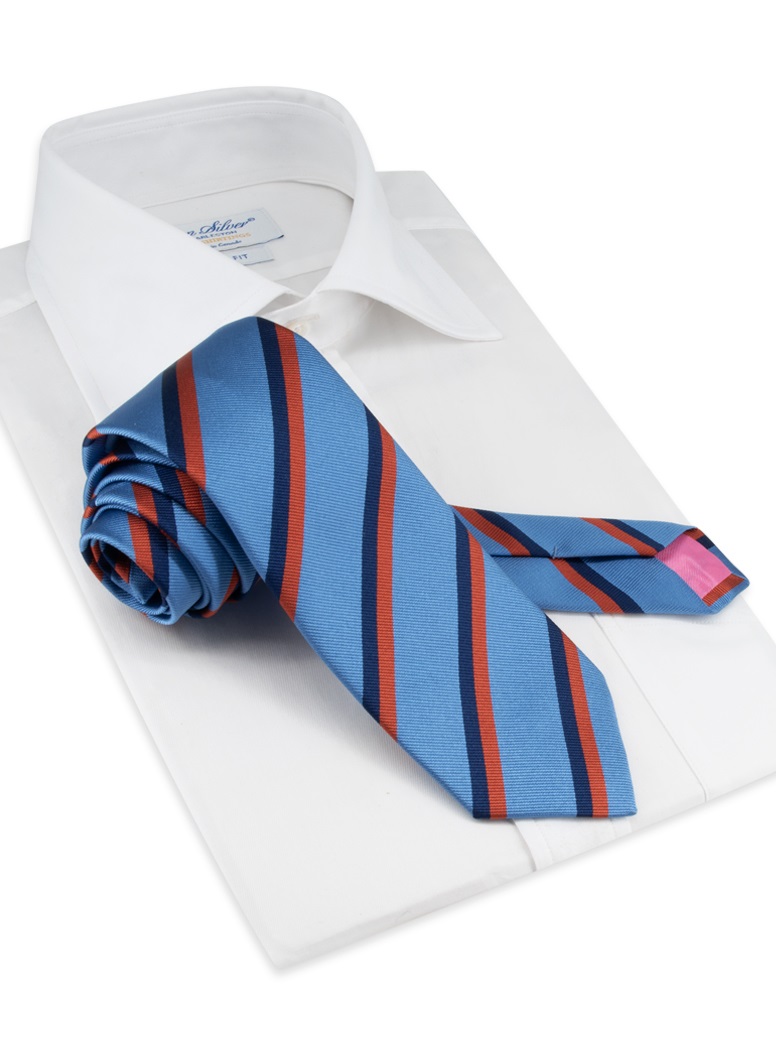 Silk Double Stripe Tie in Sky