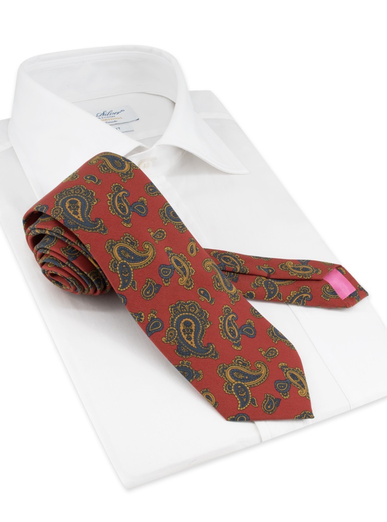 Silk Paisley Printed Tie in Ruby