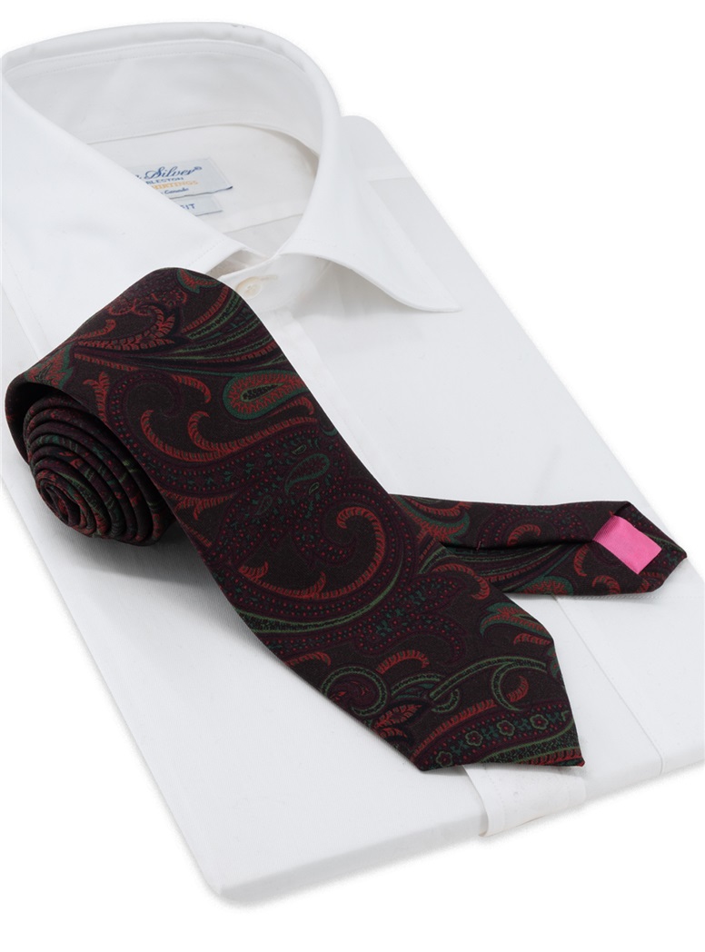 Wool Large Printed Tie in Brown