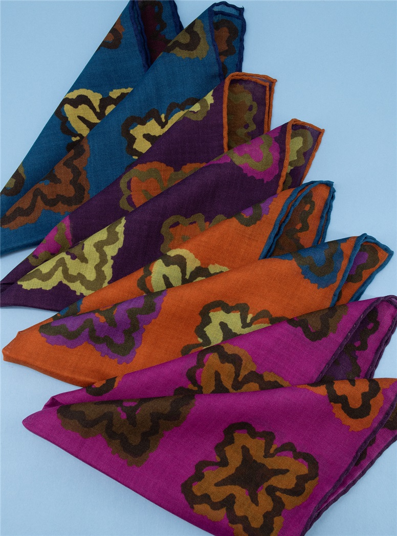 Wool and Silk Medallion Print Pocket Square