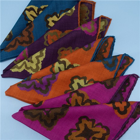 Wool and Silk Medallion Print Pocket Square
