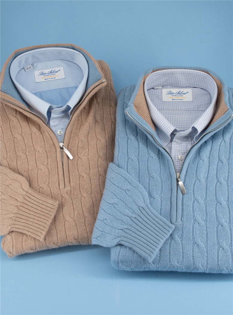 Cashmere Cable Knit Half-Zip Sweaters