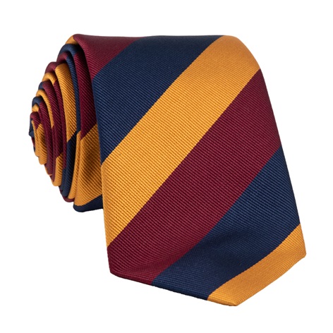 Silk Block Striped Tie in Navy, Amber, and Wine