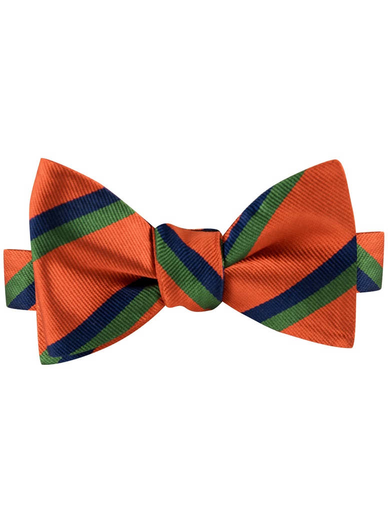 Silk Multi-Color Double Stripe Bow Tie in Tangerine