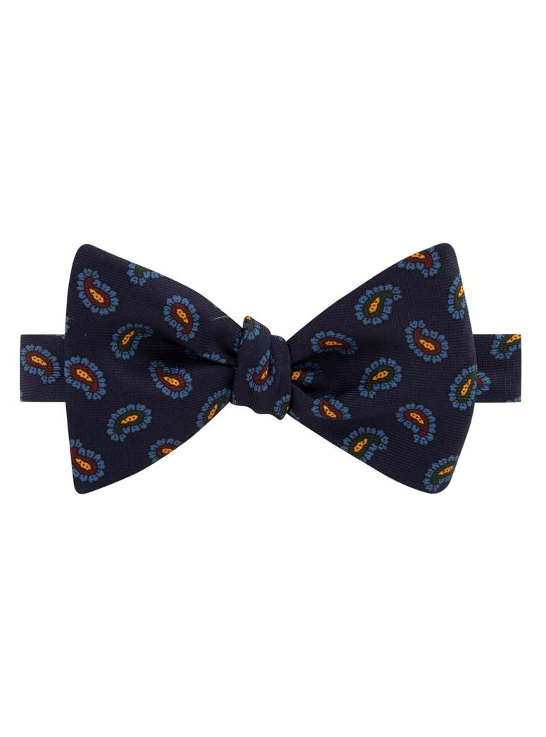 Silk Paisley Printed Bow Tie in Navy