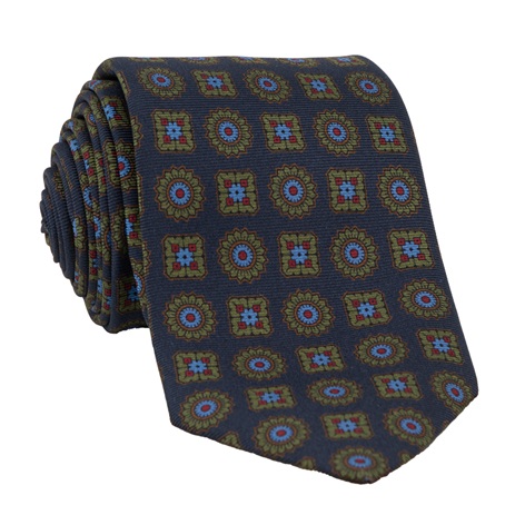 Silk Printed Madder Tie in Navy