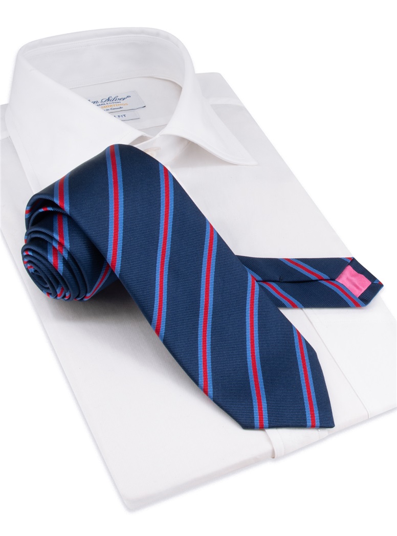 Silk Striped Tie in Navy