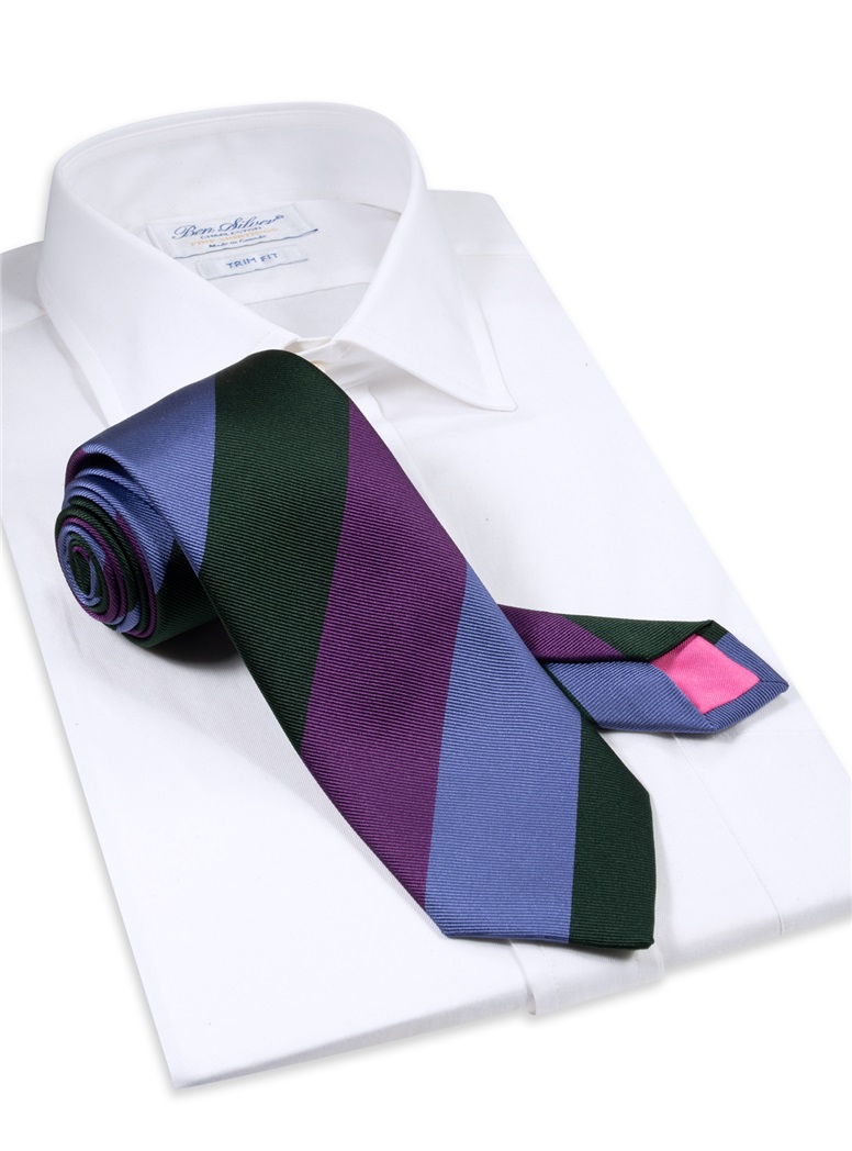 Silk Block Striped Tie in Violet, Cornflower and Midnight