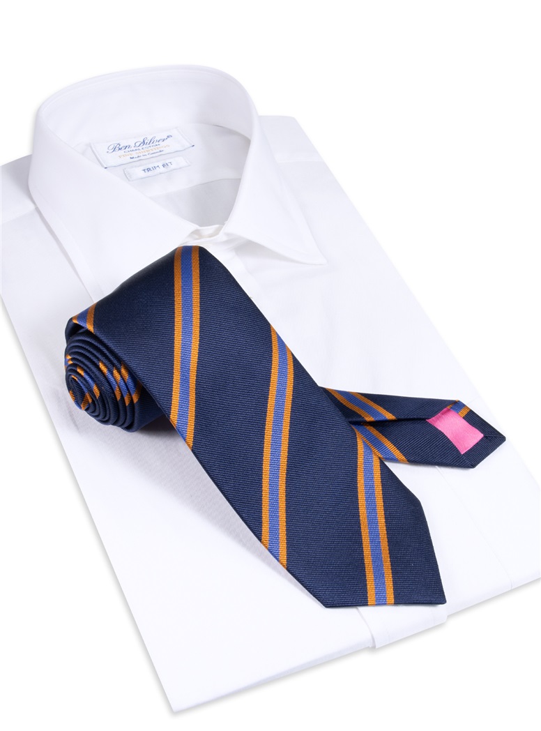 Silk Striped Tie in Navy