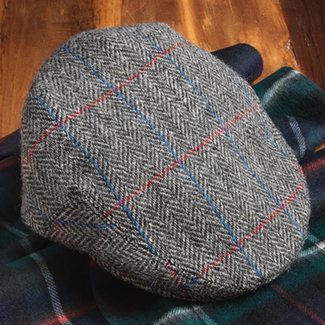 Wool Charcoal and Ecru Herringbone Motoring Cap