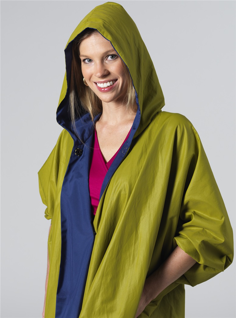 Marie Meunier Reversible Silk Raincoat in Green and Blue