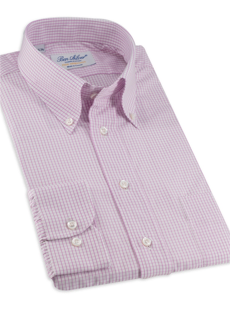 Pink and White Graph Check Button Down