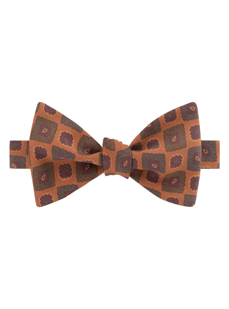 Silk Geometric Motif Bow Tie in Copper