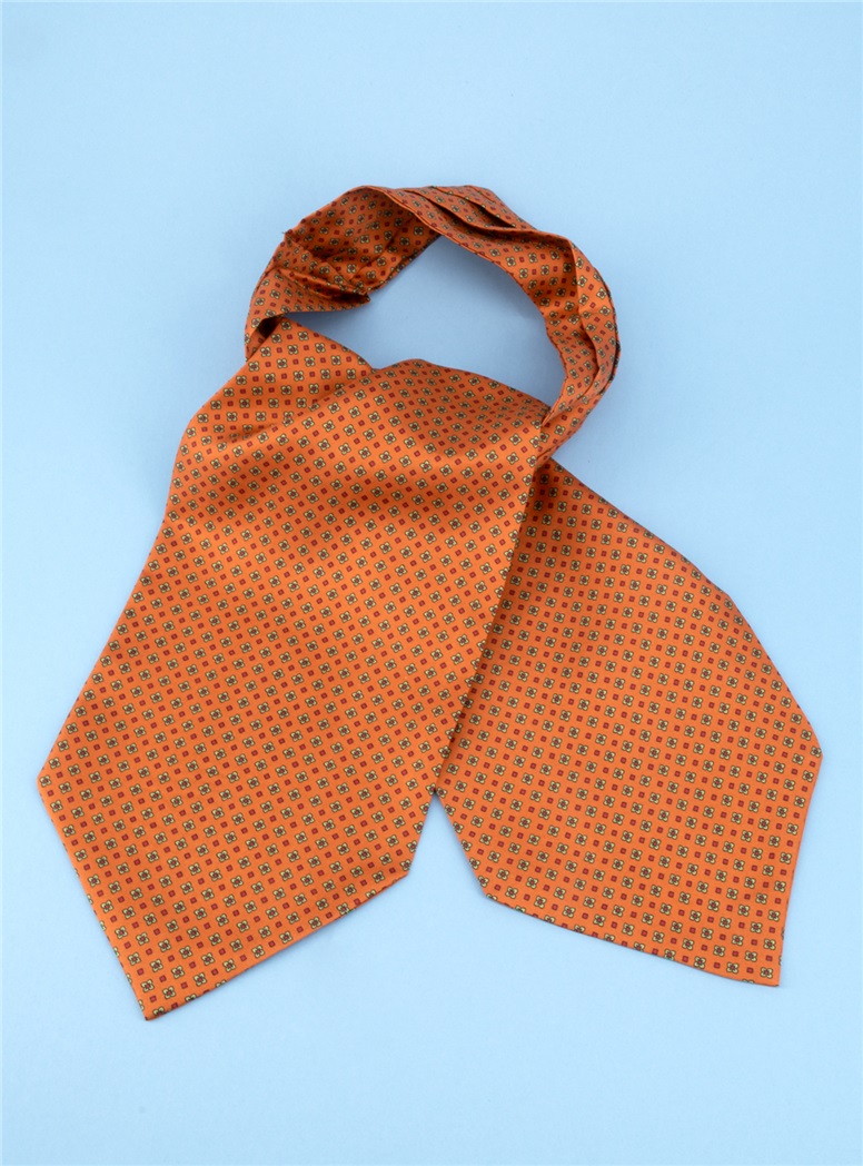 Silk Printed Neat Ascot in Pumpkin