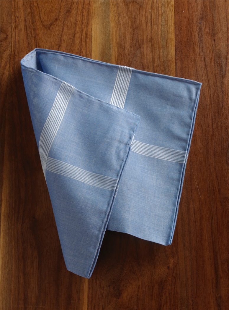 Blue Corner Check Cotton Pocket Square