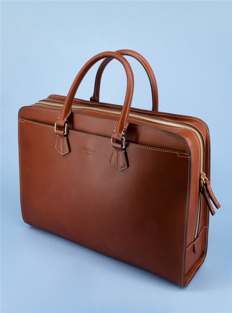 Leather Top Handle Briefcase in Dark Tan