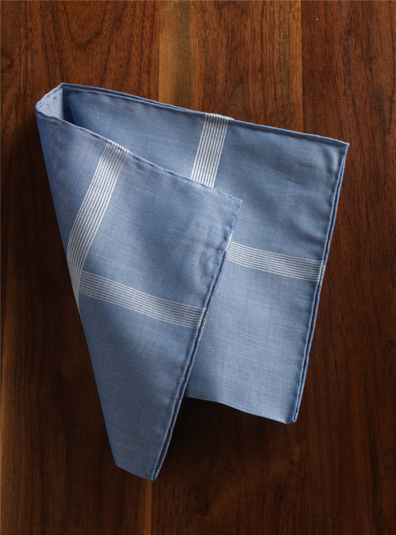 Blue Corner Check Cotton Pocket Square