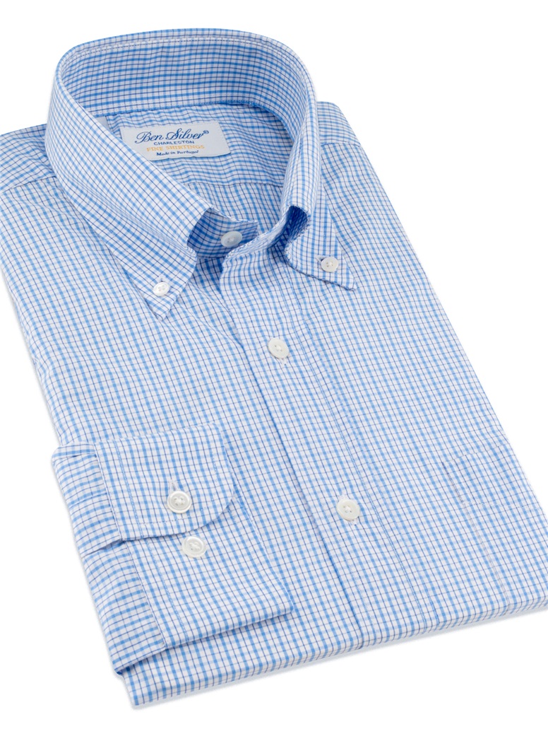 Sky and Navy Check Button Down