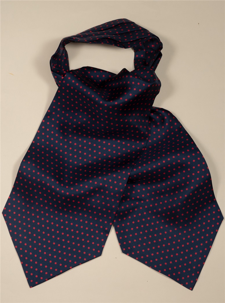 Silk Printed Dots Ascot in Navy with Wine