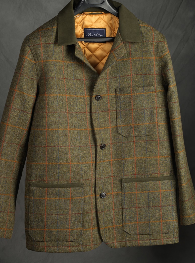 Wool Blanket Jacket in Olive with Windowpanes The Ben Silver Collection
