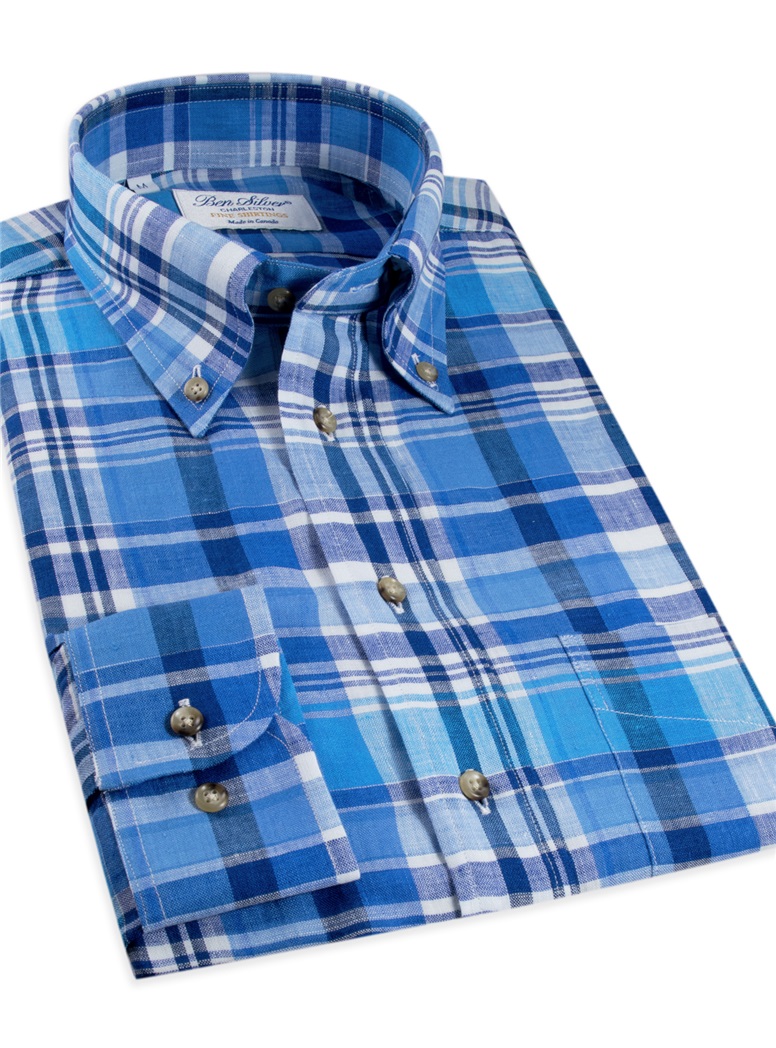 royal blue and white button down shirt mens