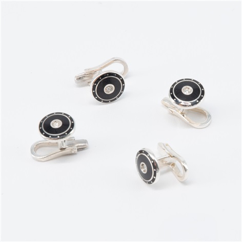 Diamond and Black Enamel Stud Set