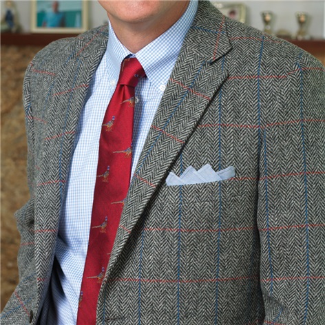 Grey Herringbone Tweed Sport Coat with Windowpanes