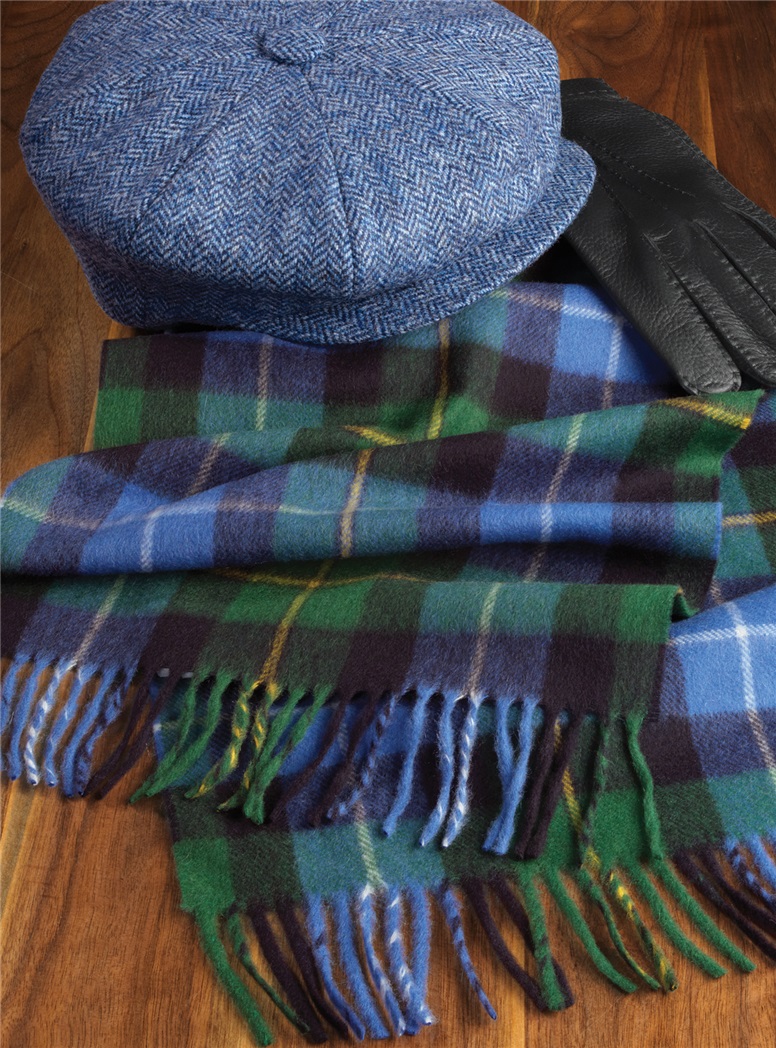 Cashmere Plaid Scarf in Jade, Sky and Navy