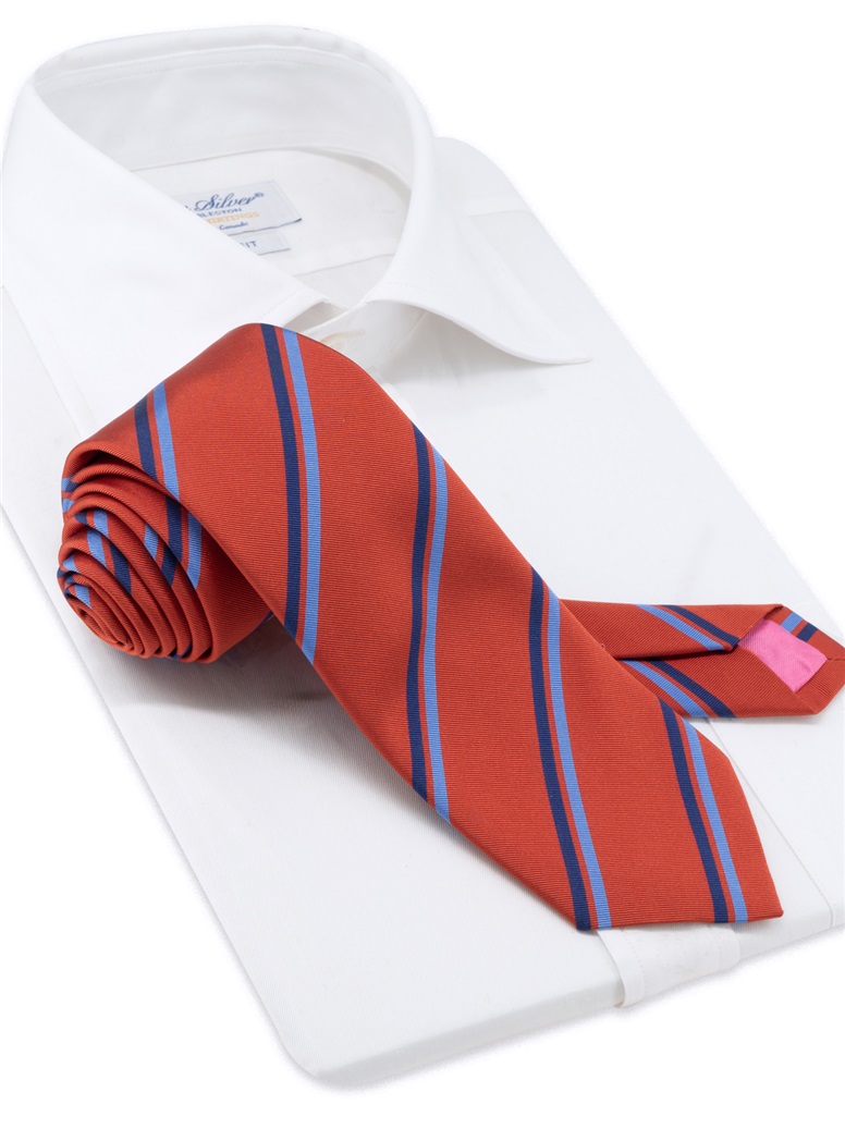Silk Striped Tie in Persimmon