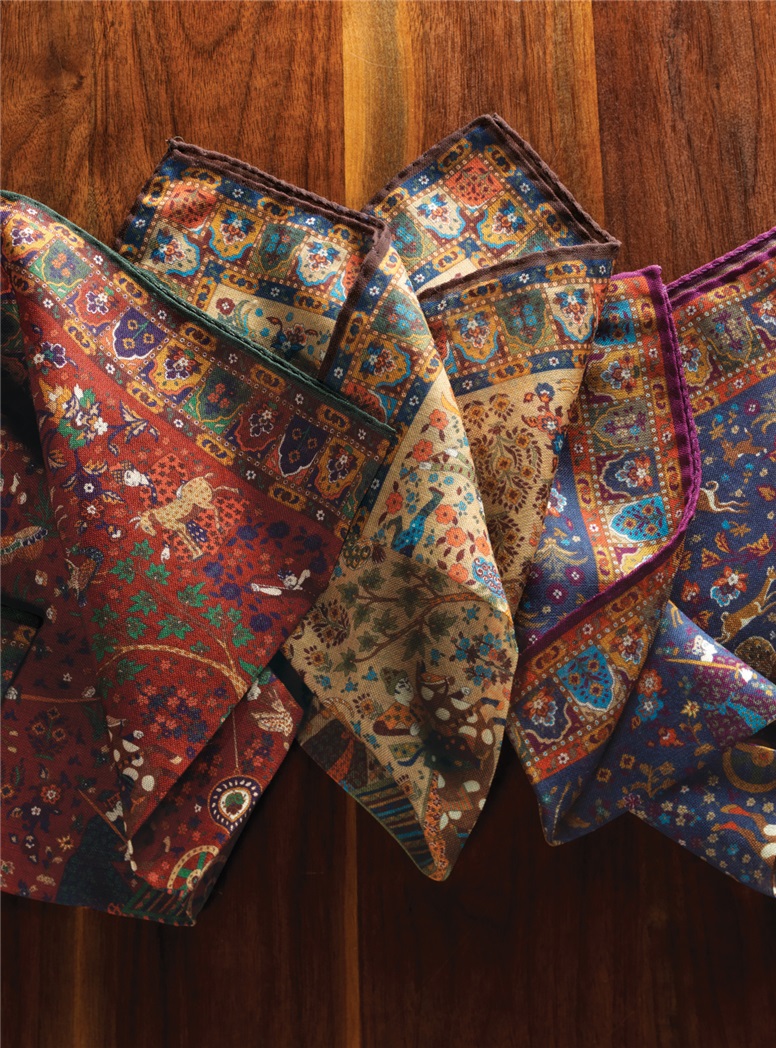 Wool and Silk Tapestry Motif Printed Pocket Squares