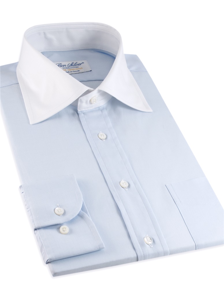 Classic Blue Twill with White Spread Collar